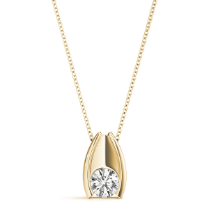 Rionne Natural Diamond Yellow Gold Semi Bezel Solitaire Pendant Necklace