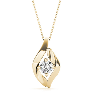 Risica Natural Diamond Yellow Gold 4 Prong Solitaire Pendant Necklace