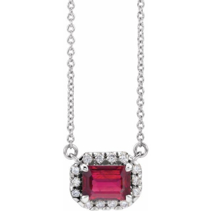 Jerlin Natural Ruby Silver 4 Prong Halo Pendant Necklace