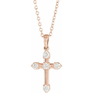 Elcy Lab-Created Diamond Rose Gold Prong Set Cross Pendant Necklace