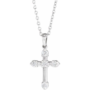 Elcy Lab-Created Diamond Round cut Prong Set Cross Pendant Necklace