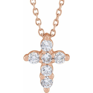 Felixa Lab-Created Diamond Rose Gold Prong Set Cross Pendant Necklace