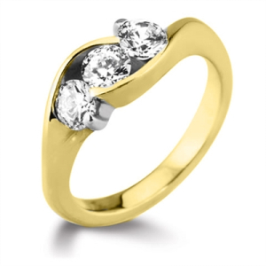 Dustee Lab-Created Yellow Gold Tension 3 Stone Diamond Ring