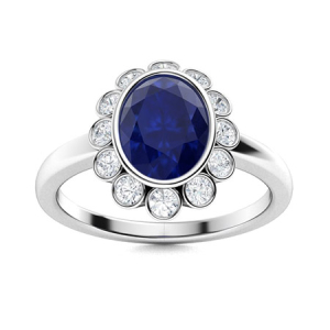 Nailani Blue Sapphire Bezel  Diamond Ring