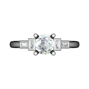 Charitina Natural Diamond Round cut 4 Prong  Side Stone Engagement Ring