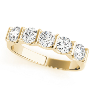 Lab-Created Yellow Gold Bar-Set 5 Stone Diamond Ring
