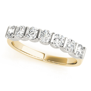 Lab-Created Yellow Gold Bar-Set 7 Stone Diamond Ring