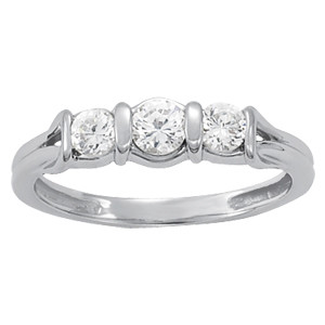 Lab-Created Round cut Bar-Set  3 Stone Diamond Ring