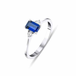 Cath Blue Sapphire Emerald cut  Gemstone Diamond Ring