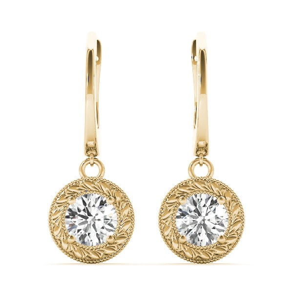 Kimbro Natural Yellow Gold 4 Prong Set Drop Diamond Earrings