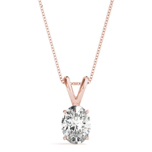 Quenburga Natural Diamond Rose Gold 4 Prong Solitaire Pendant Necklace