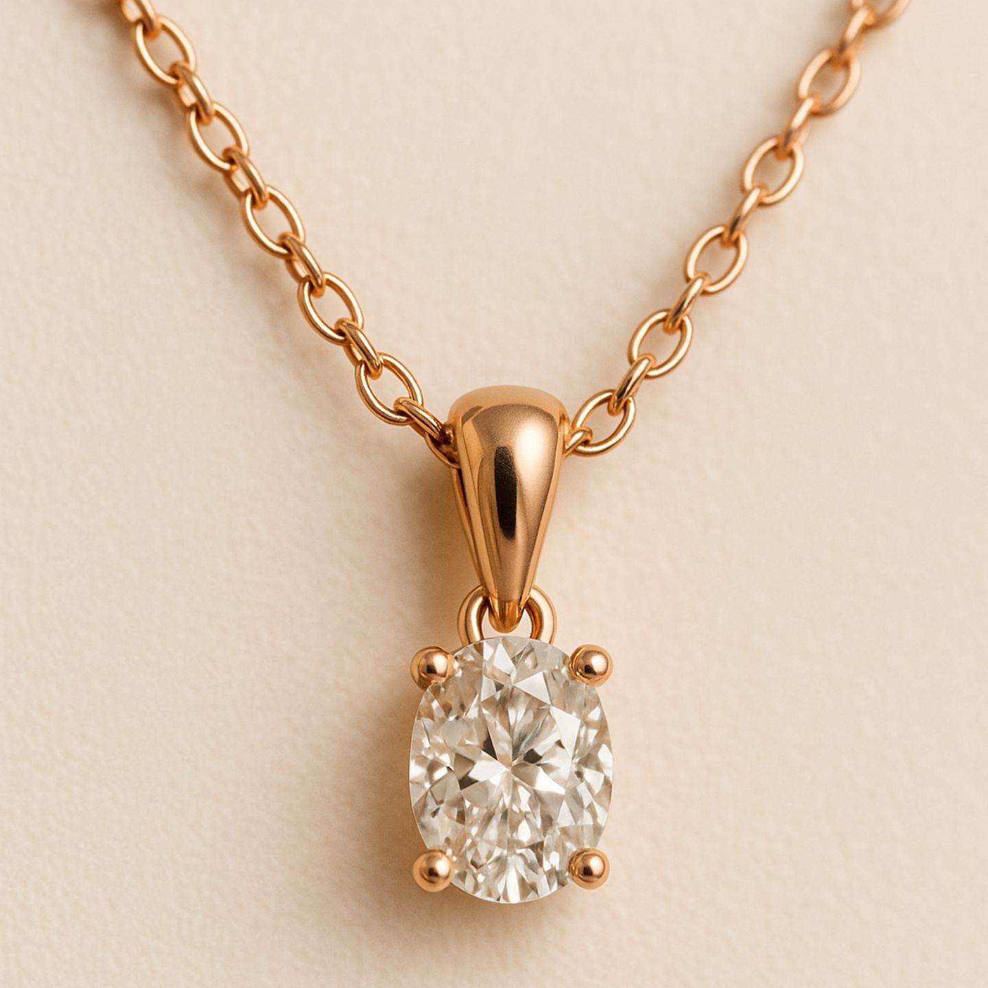 Quenie Lab Grown Diamond Rose Gold 4 Prong  Necklace
