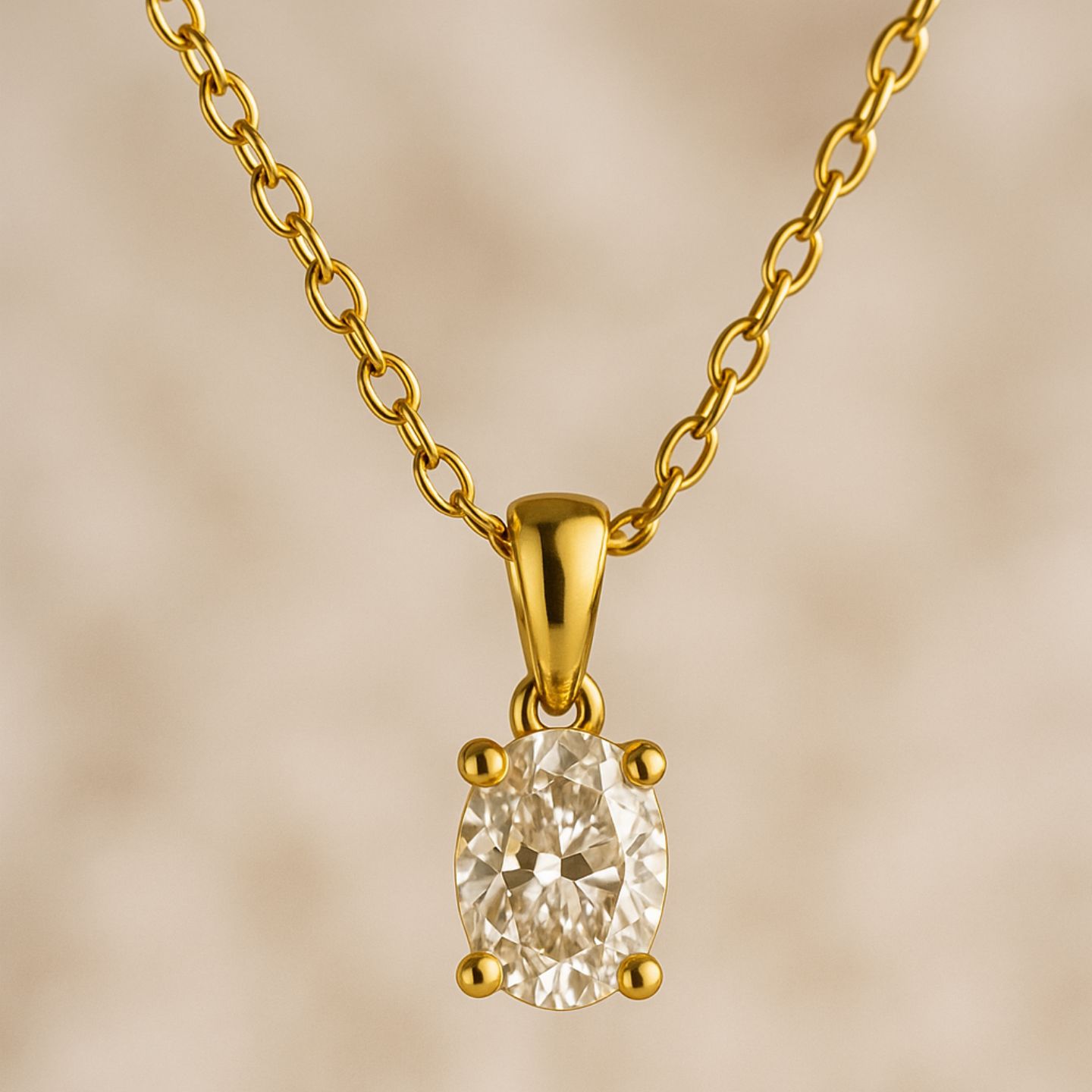 Quenie Lab Grown Diamond Yellow Gold 4 Prong  Necklace