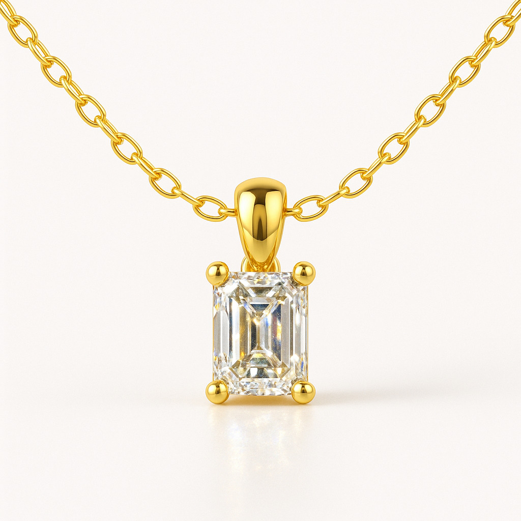 Rutina Lab Grown Diamond Yellow Gold 4 Prong Solitaire Pendant Necklace