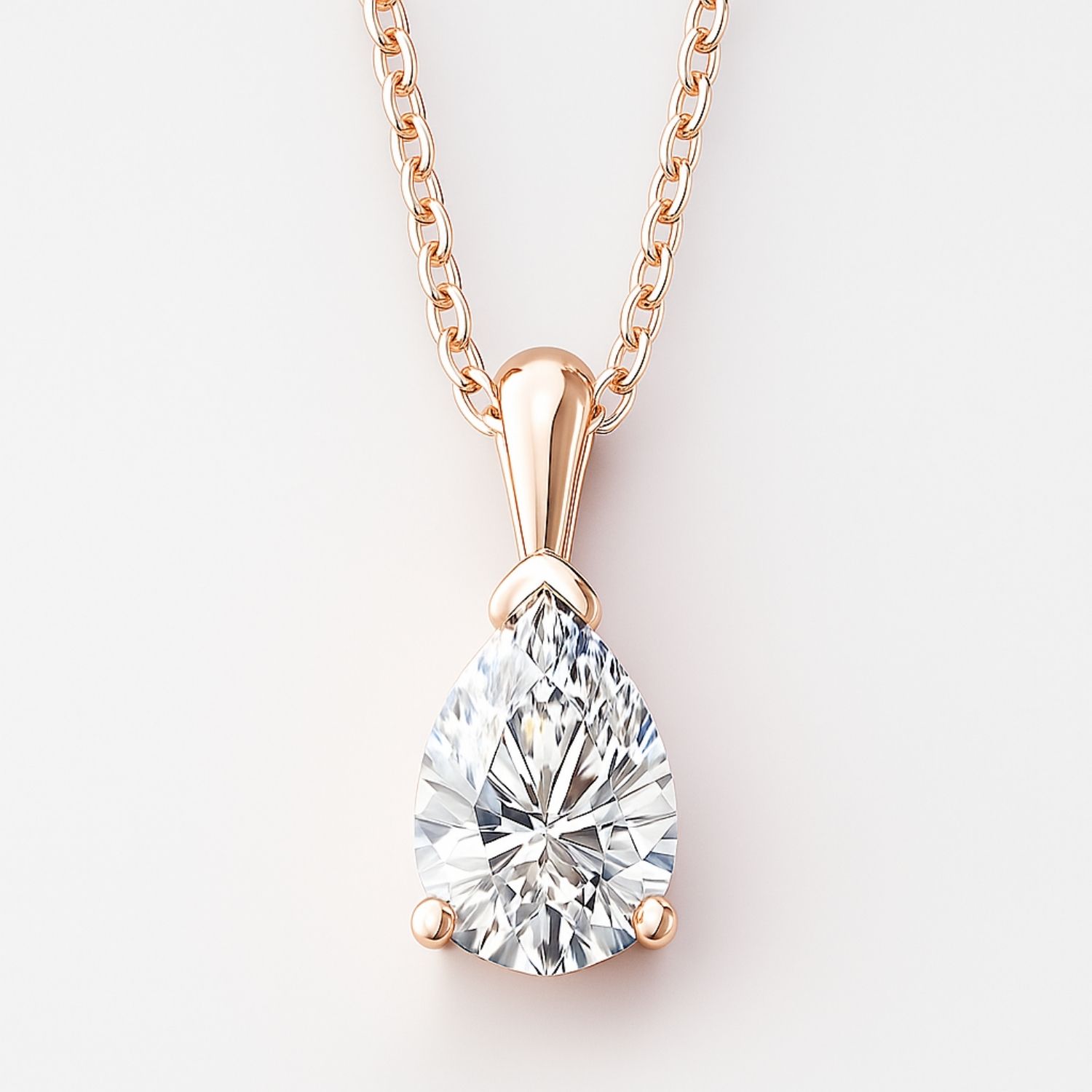 Quena Lab Grown Diamond Rose Gold 3 Prong Solitaire Pendant Necklace