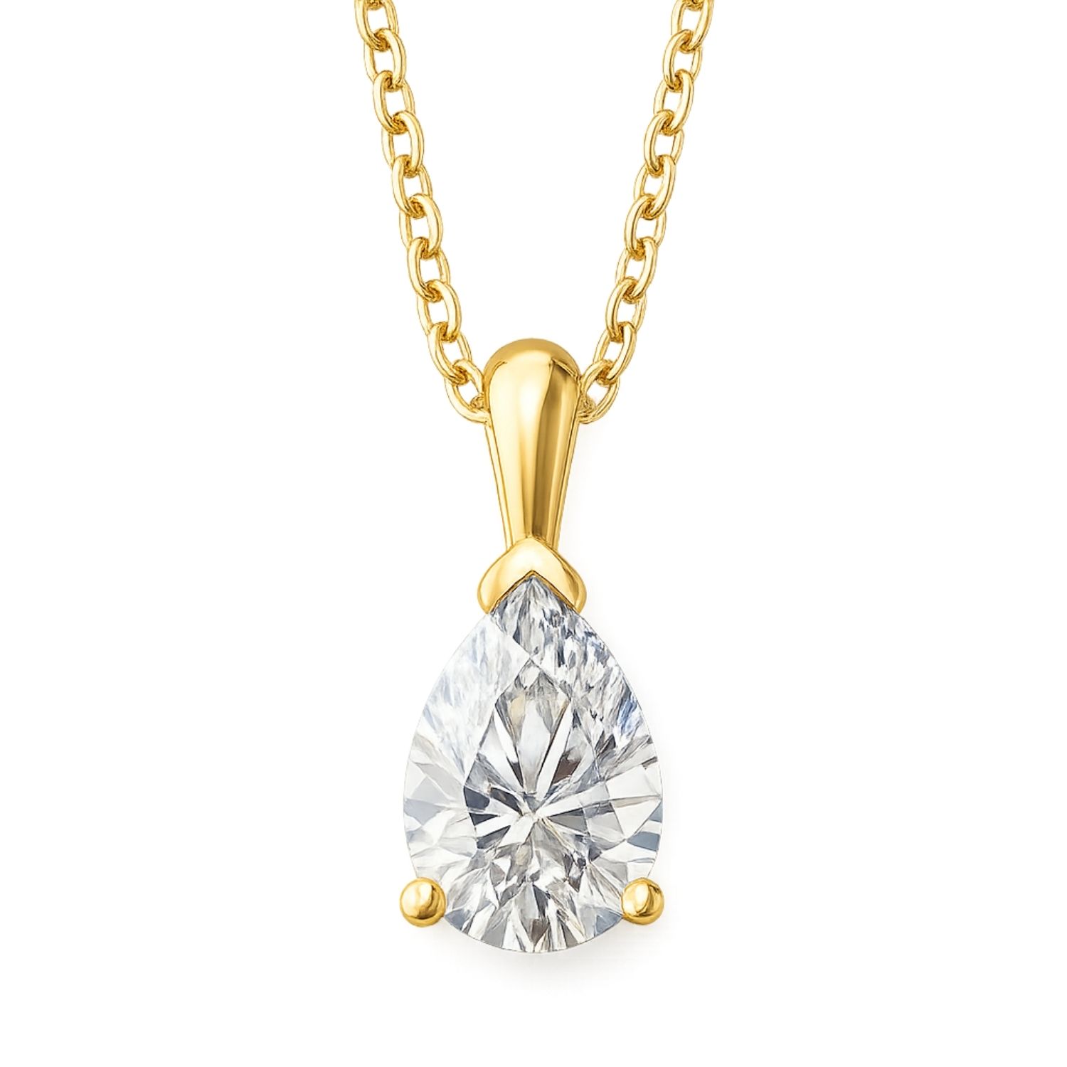 Quena Lab Grown Diamond Yellow Gold 3 Prong Solitaire Pendant Necklace