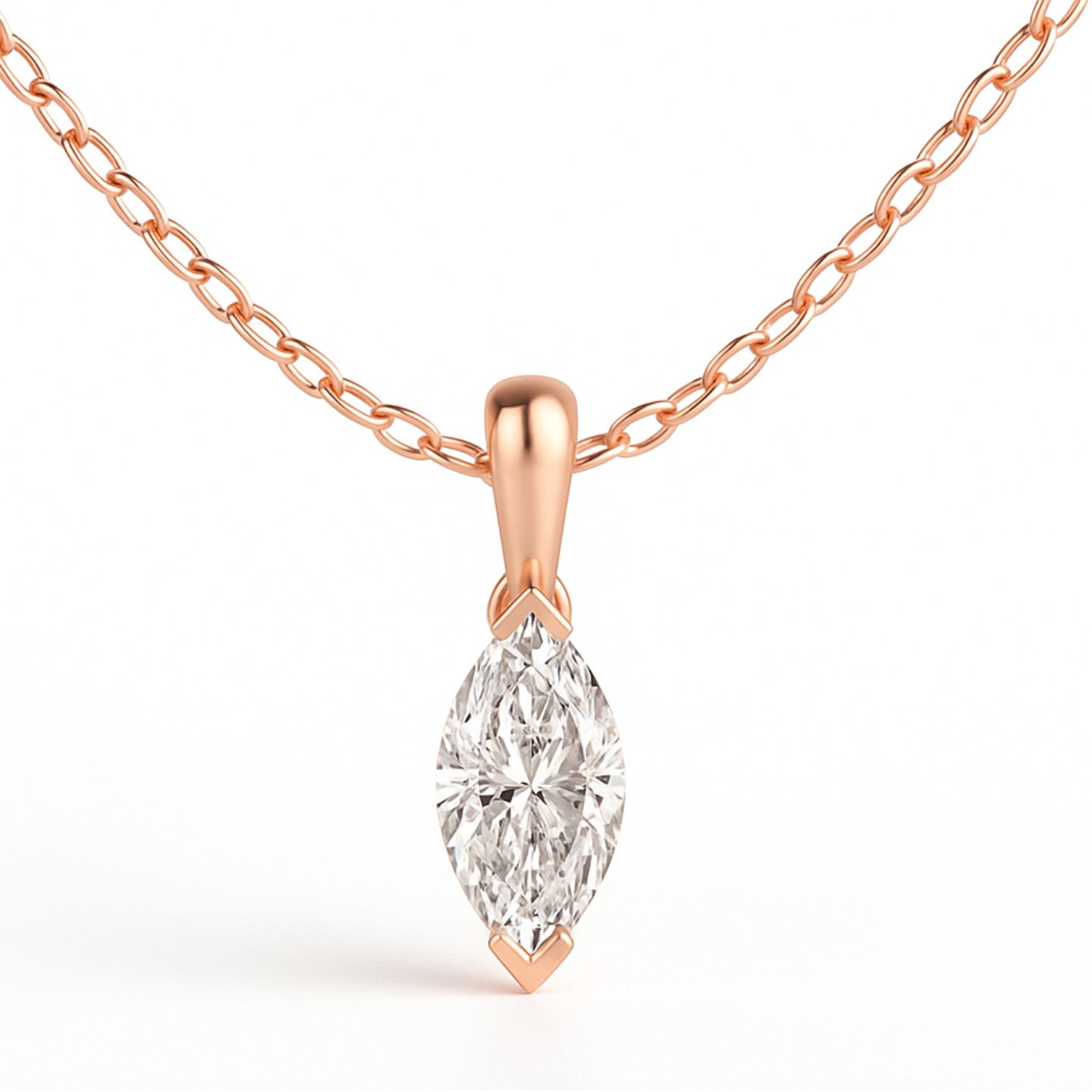 Queneua Lab Grown Diamond Rose Gold 2 Prong Solitaire Pendant Necklace
