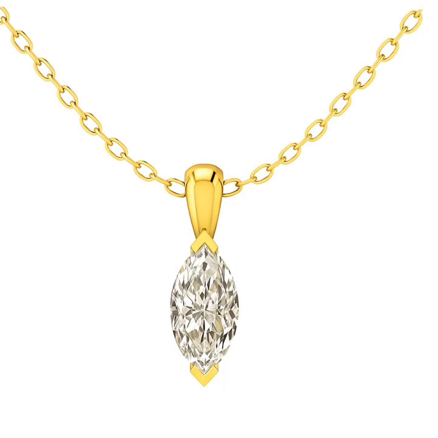 Queneua Lab Grown Diamond Yellow Gold 2 Prong Solitaire Pendant Necklace