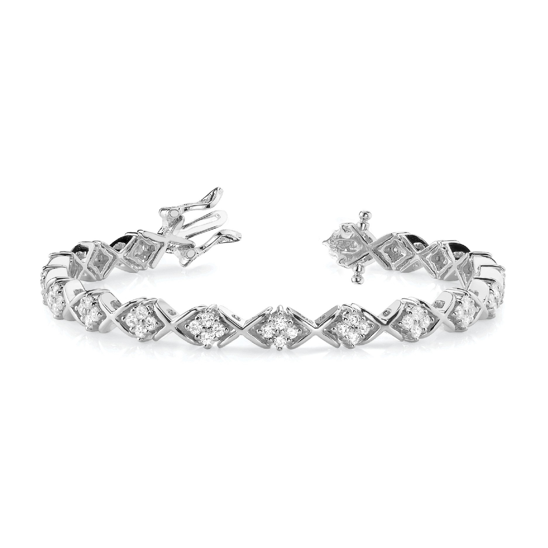 2.00 - 3.25 Carat Round Natural And Lab Created Diamond XO Tennis Bracelet With 4 Prong Setting