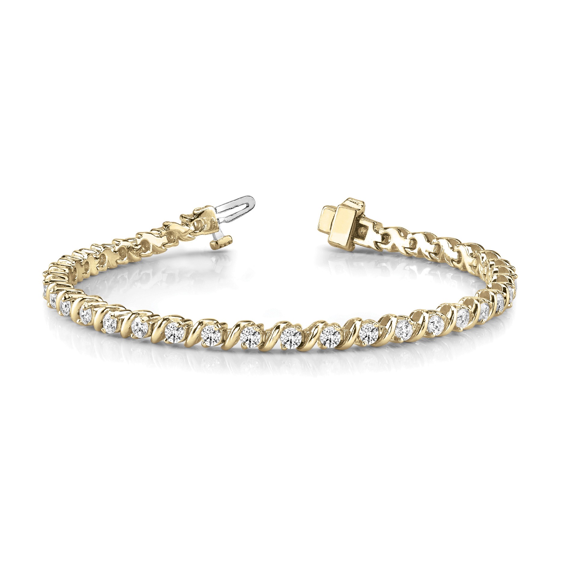 Prynne Natural Yellow Gold S Link Diamond Tennis Bracelet