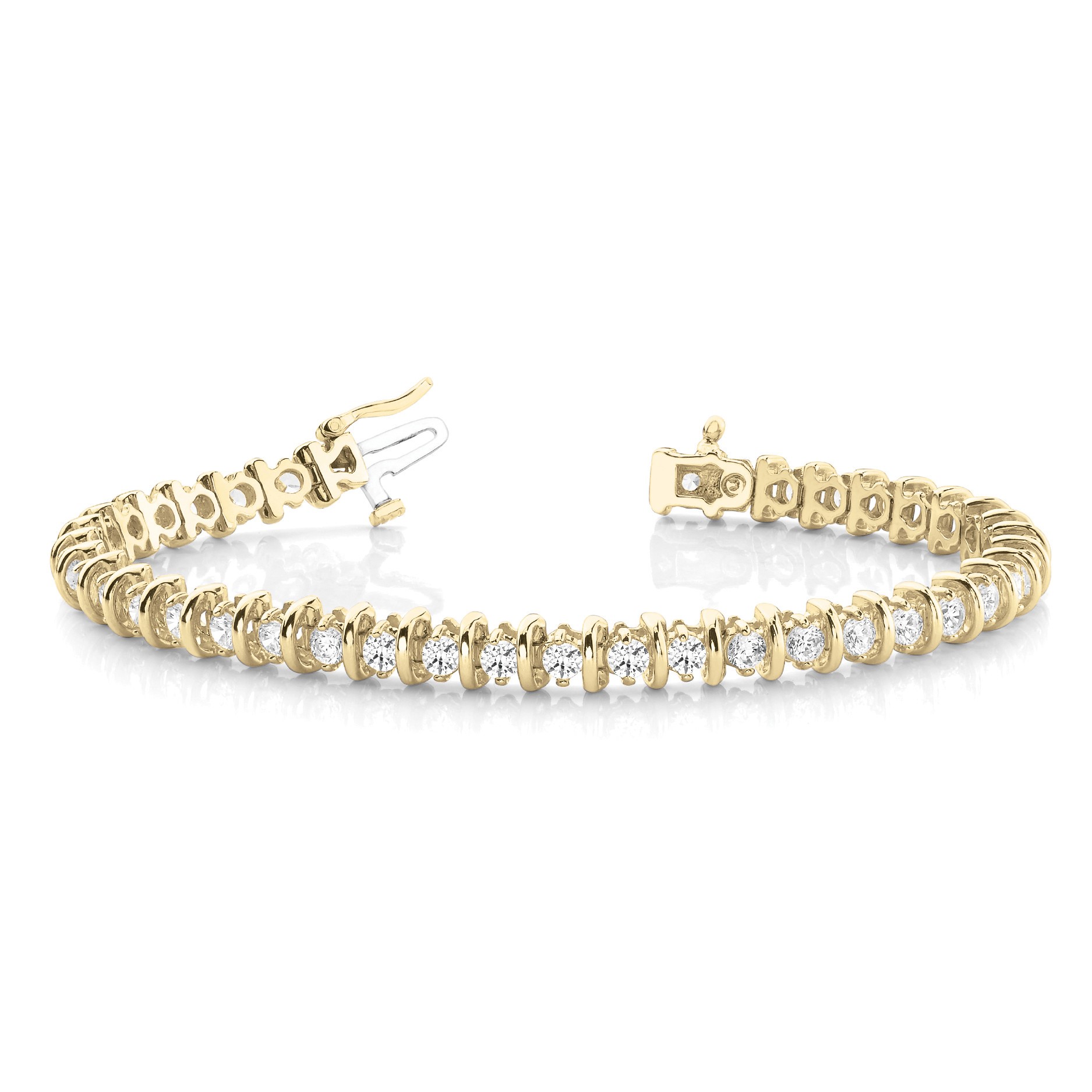 Rylie Natural Yellow Gold Bar Set Diamond Tennis Bracelet