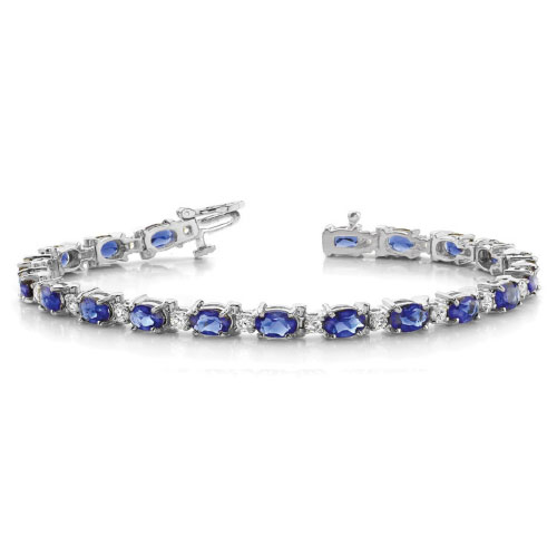 Prissy Blue Sapphire White Gold 4 Prong Gemstone Bracelet