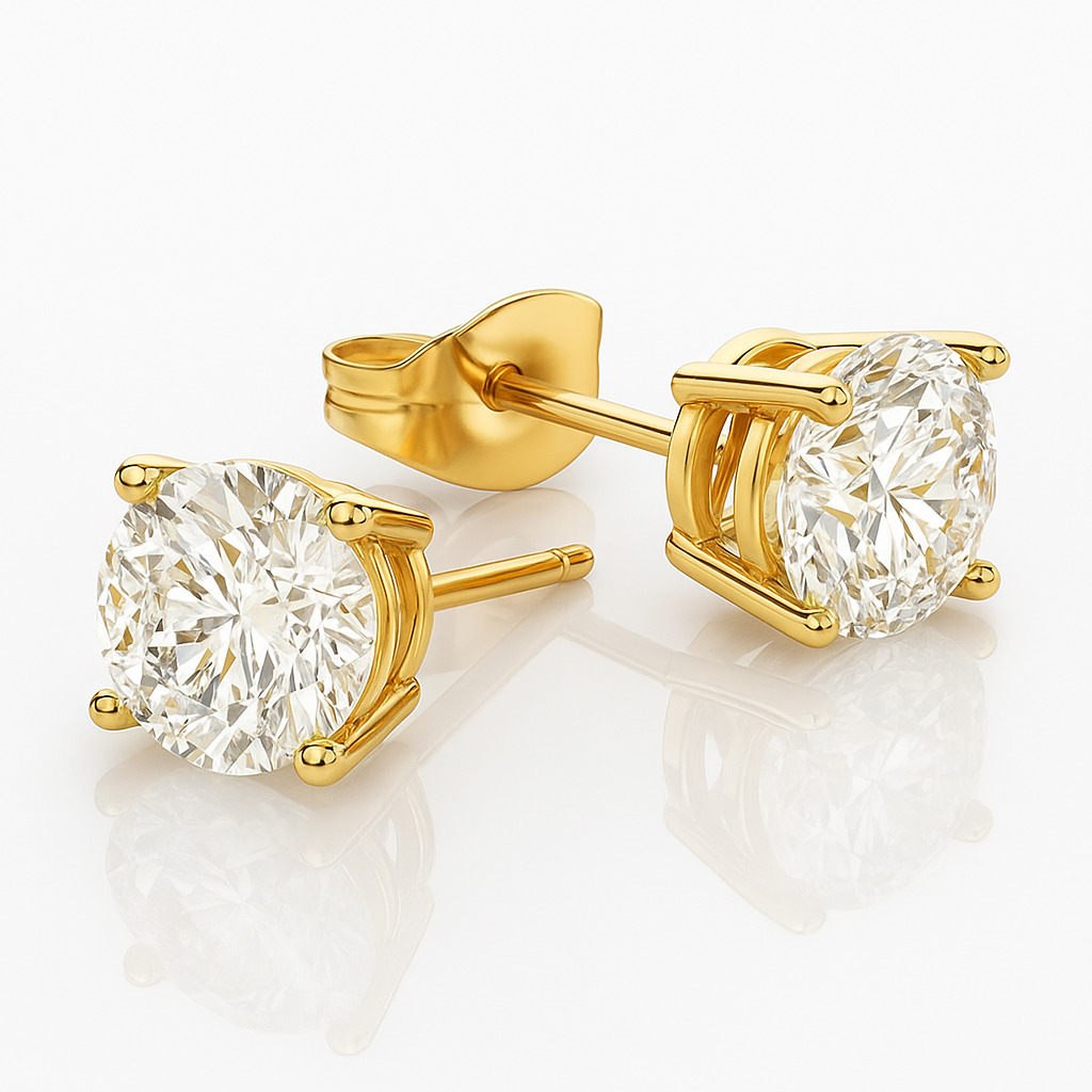 Jasmine Lab Grown Yellow Gold 4 Prong  Diamond Earrings