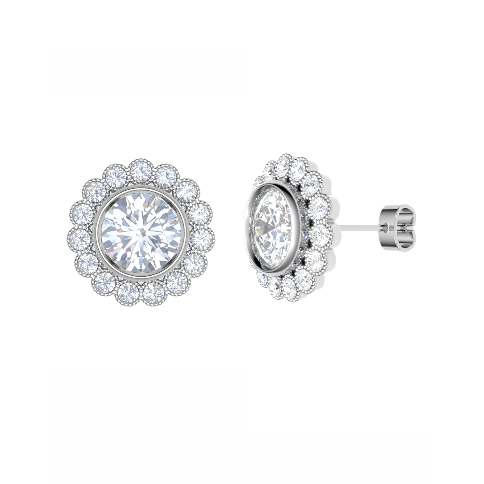  Jacinda Lab Grown Bezel Halo Diamond Earrings