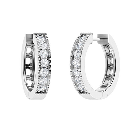 Kimora 0.50 - 2.95 Carat Natural Milgrain Set Hoop Diamond Earrings