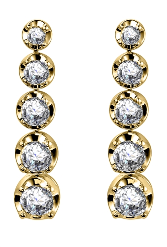 Luilda Natural Yellow Gold 4 Prong Set Journey Diamond Earrings