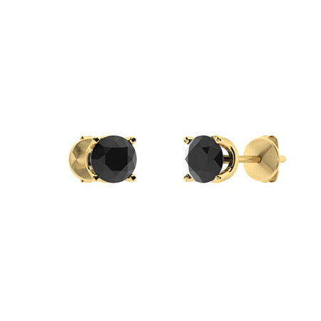 Haylea Black Yellow Gold 4 Prong Set  Diamond Earrings