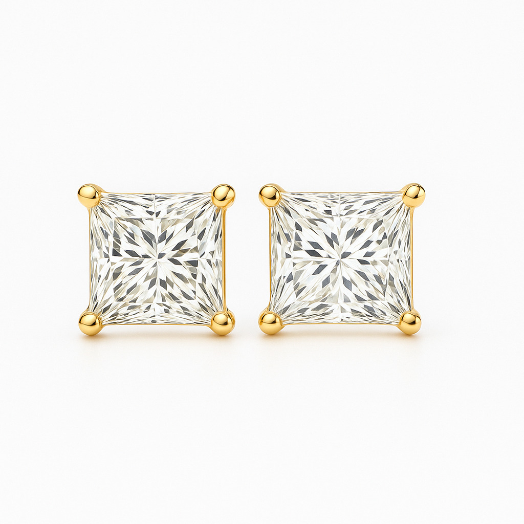 Juliana Lab Grown Yellow Gold 4 Prong  Diamond Earrings