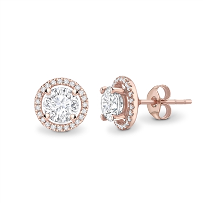 Jaimee Lab Grown Rose Gold 4 Prong Halo Diamond Earrings