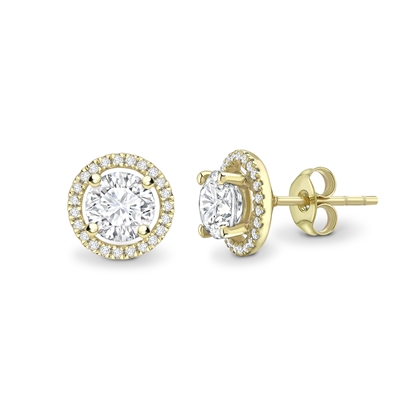 Jaimee Lab Grown Yellow Gold 4 Prong Halo Diamond Earrings