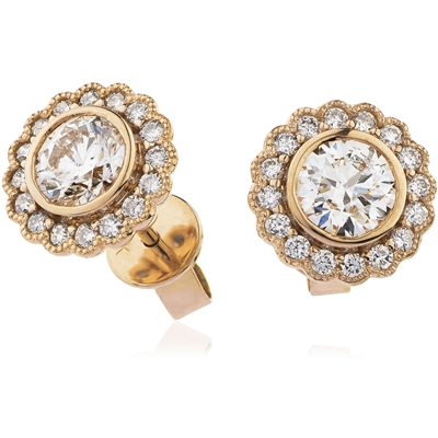 Jolyne Lab Grown Rose Gold Bezel Halo Diamond Earrings