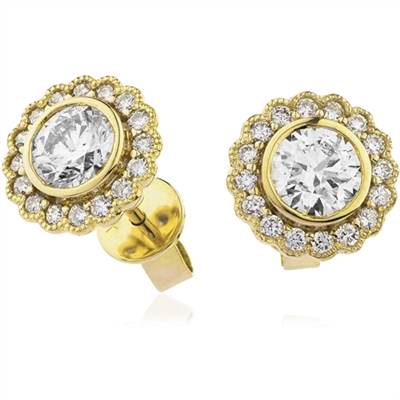 Jolyne Lab Grown Yellow Gold Bezel Halo Diamond Earrings