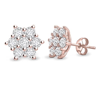 Kristyn Natural Rose Gold Pave Set Cluster Diamond Earrings