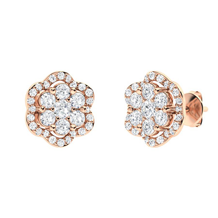 Kailin Natural Rose Gold Prong Set Cluster Diamond Earrings