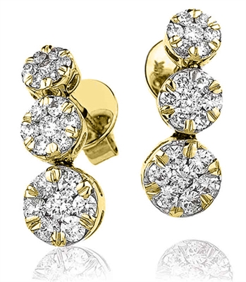Kelva Lab Grown Yellow Gold Prong Set Drop Diamond Earrings