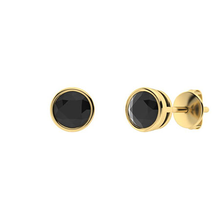 Harlene Black Yellow Gold Bezel Set Studs Diamond Earrings