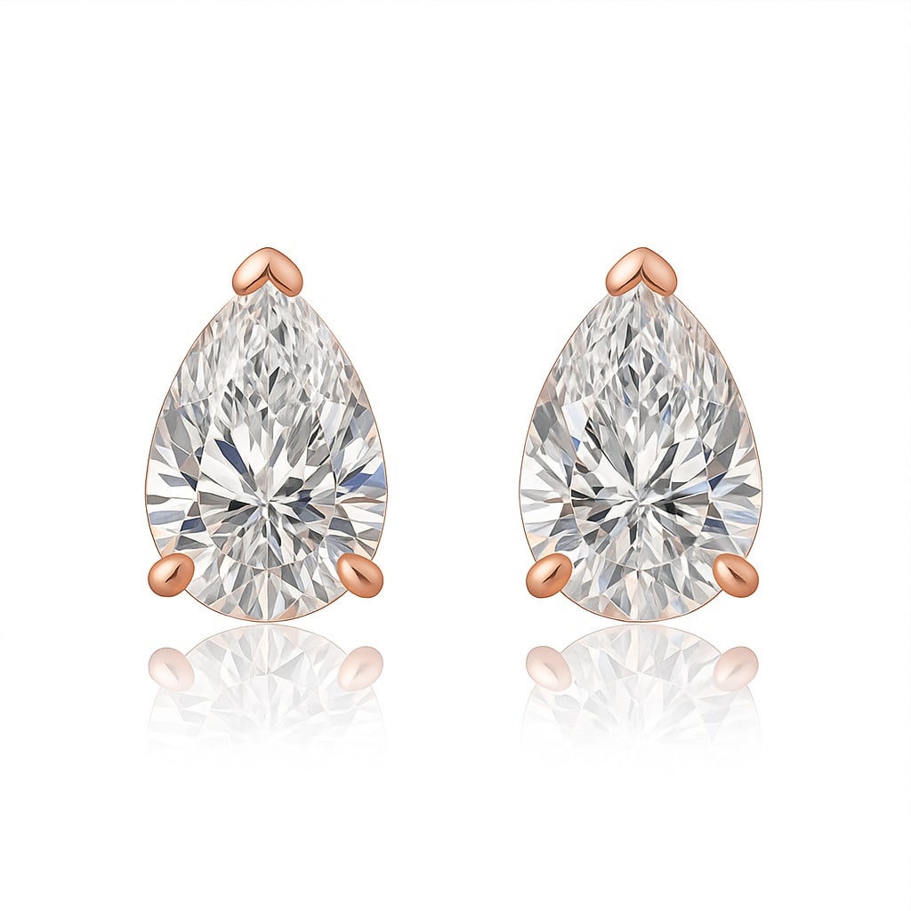 Jazlyn Lab Grown Rose Gold 3 Prong  Diamond Earrings