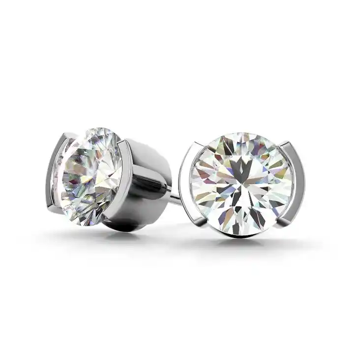 Janessa Moissanite Half Bezel Studs Diamond Earrings