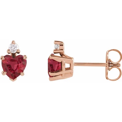 Halfrita Natural Ruby Rose Gold 4 Prong Set Gemstone Earrings