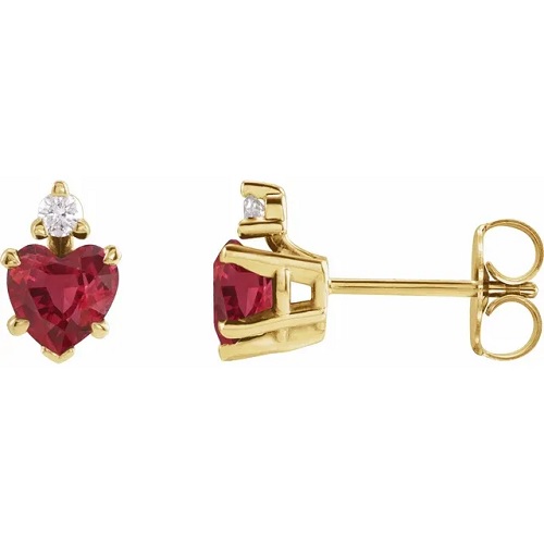 Halfrita Natural Ruby Yellow Gold 4 Prong Set Gemstone Earrings