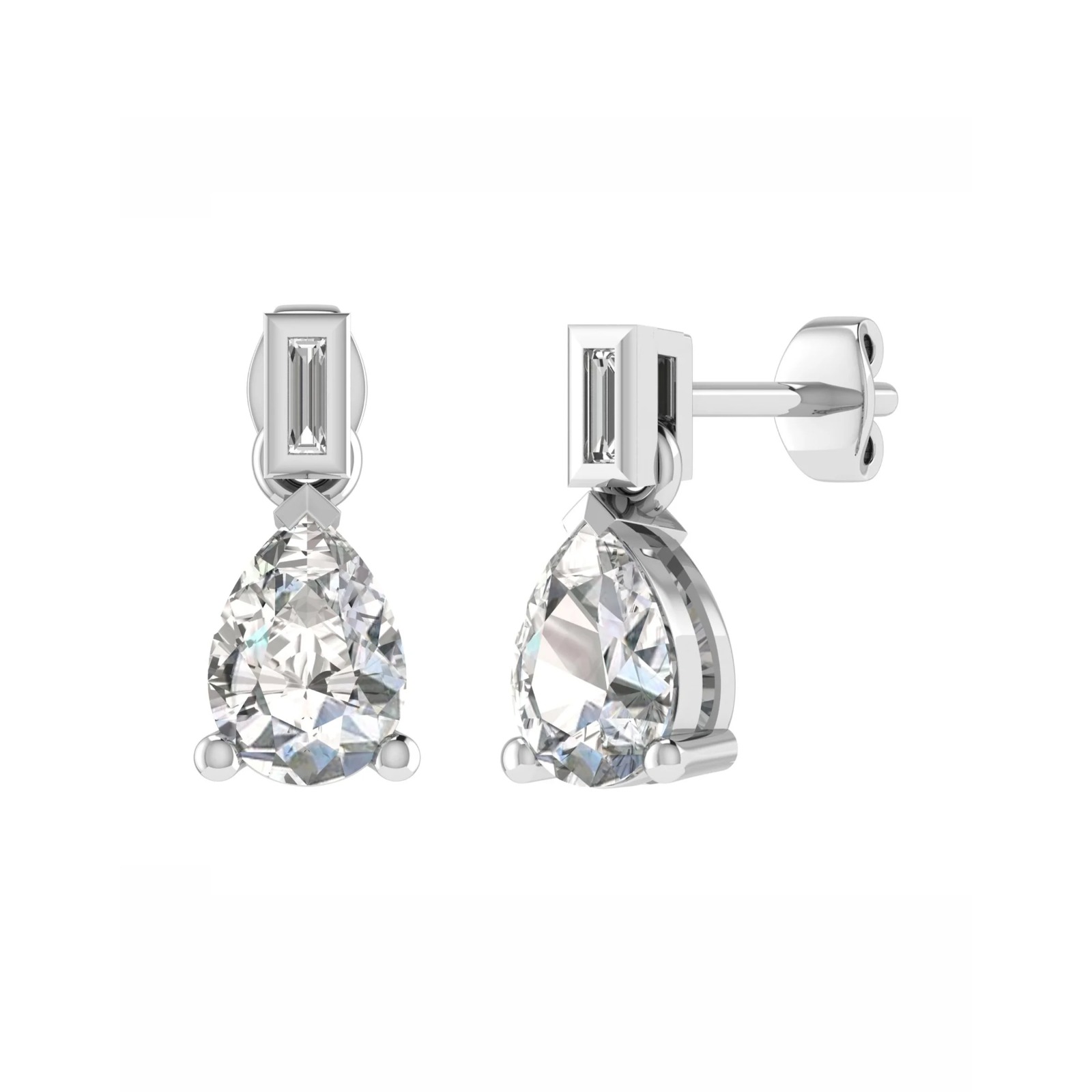 Lisanor Natural Yellow Gold 3 Prong Drop Diamond Earrings