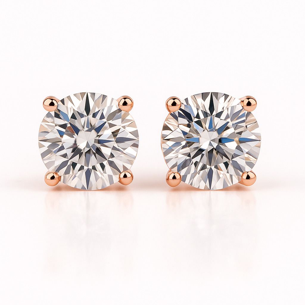 Juniper Natural Rose Gold 4 Prong Studs Diamond Earrings