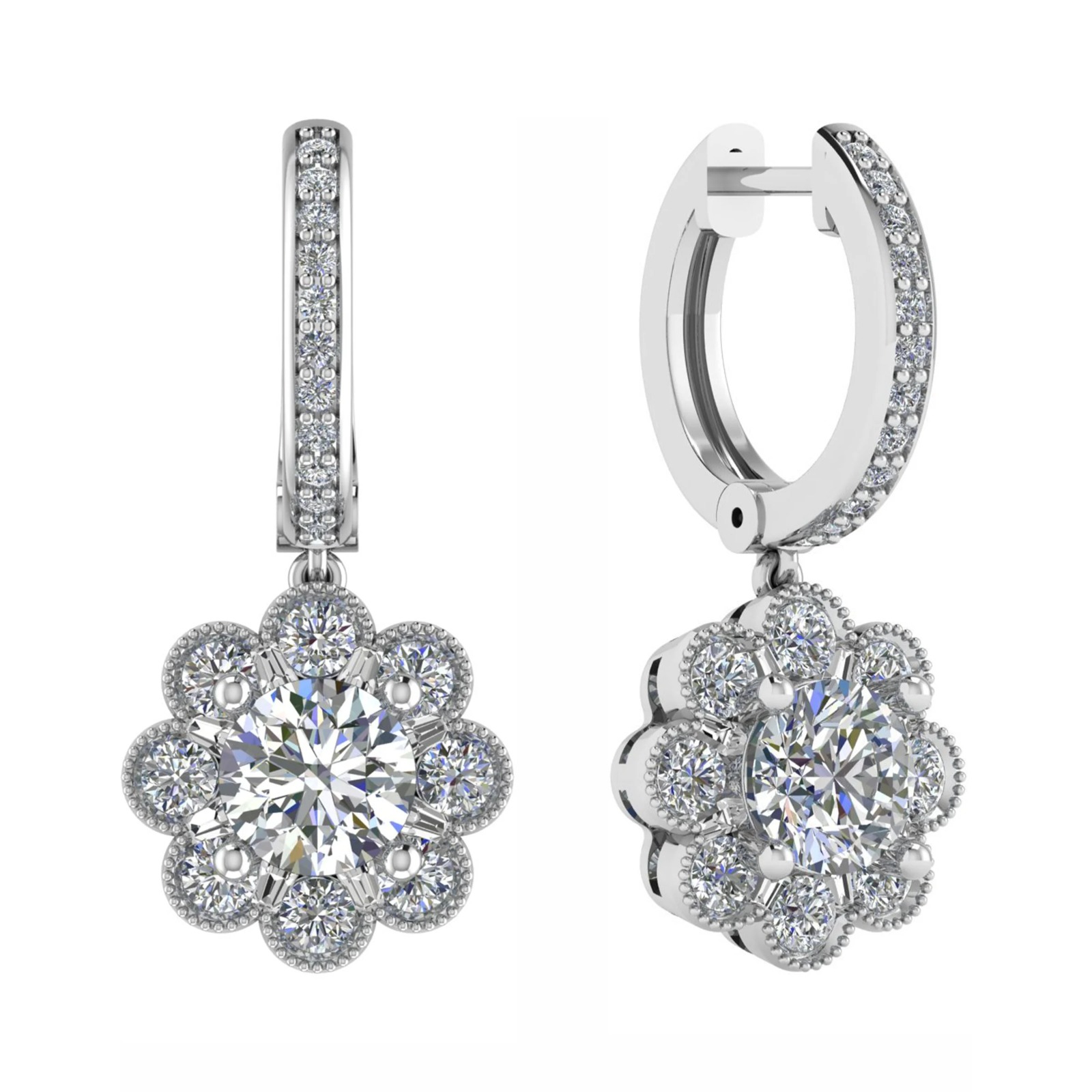 Liuitha Lab Grown Platinum 4 Prong Set Drop Diamond Earrings