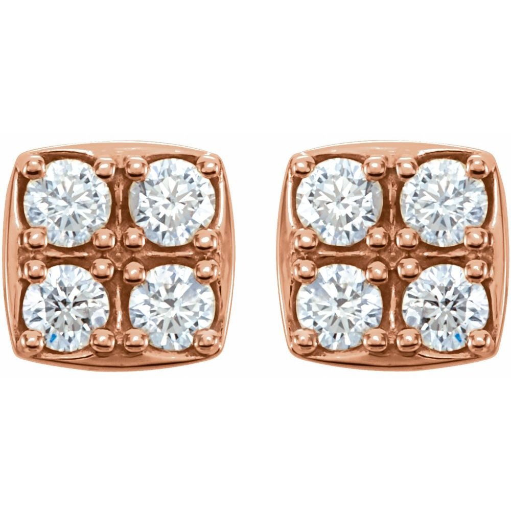 Fantasia Natural Rose Gold 4 Prong Set Cluster Diamond Earrings
