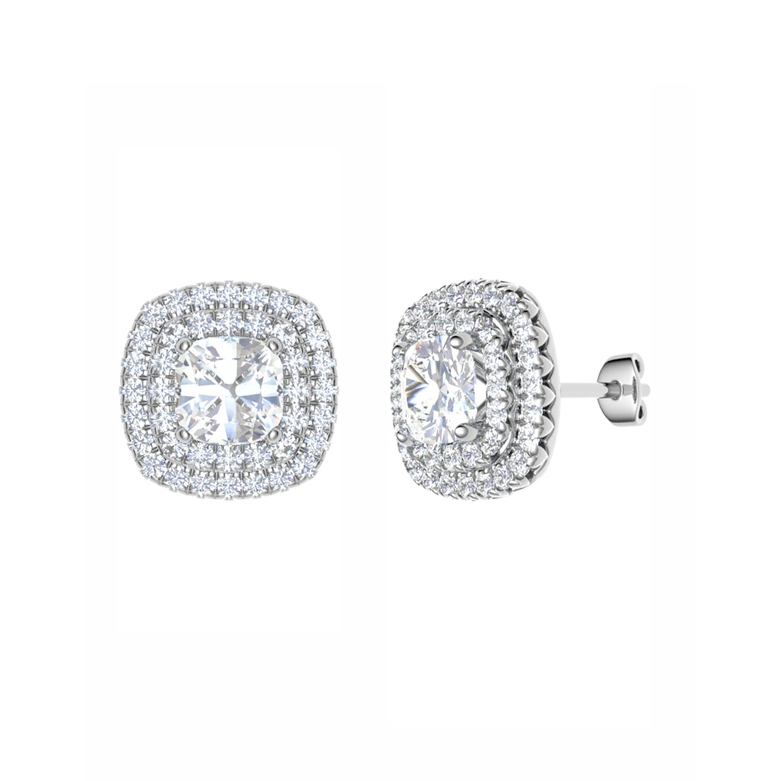 Fancy Lab Grown 4 Prong Set Halo Diamond Earrings
