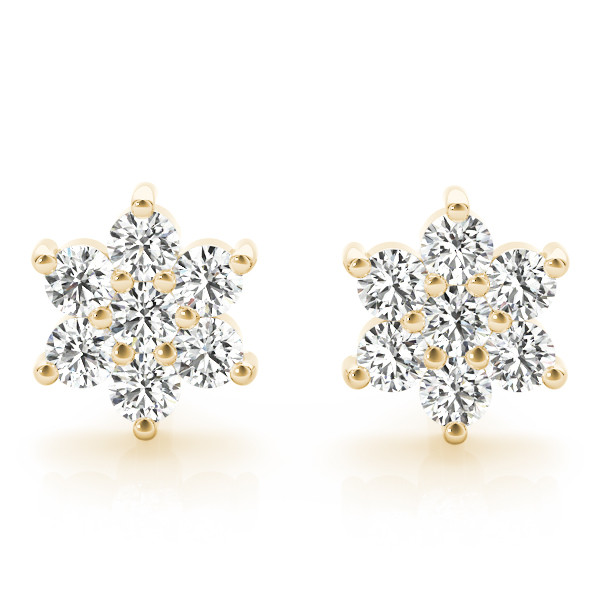 Basbas Lab Grown Yellow Gold Diamond Cluster Earrings